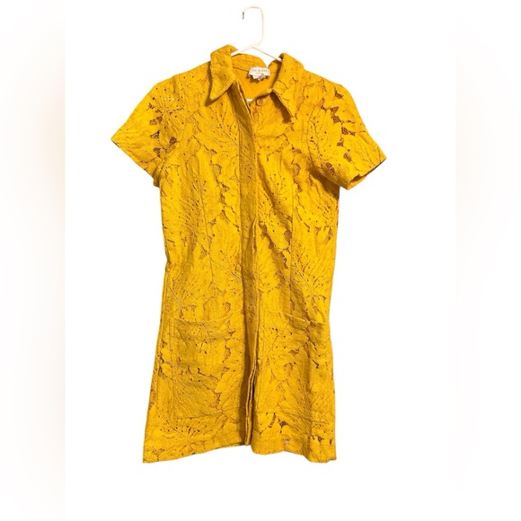 Ted Baker London Yellow Lace Shirtdress Collared Mini Size 0 - Picture 3 of 8